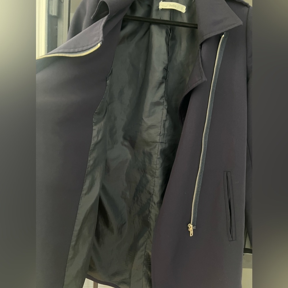 BEBE Navy Asymmetrical Zip Coat - Picture 8 of 9